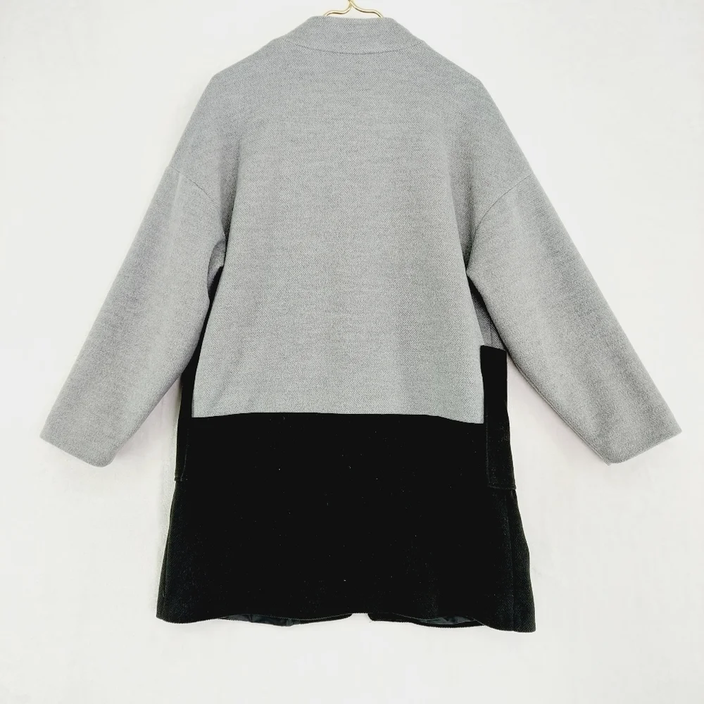 Suzy D Gray Black Color Block Snap Long Sleeve Winter Coat  Z72 - Picture 5 of 8